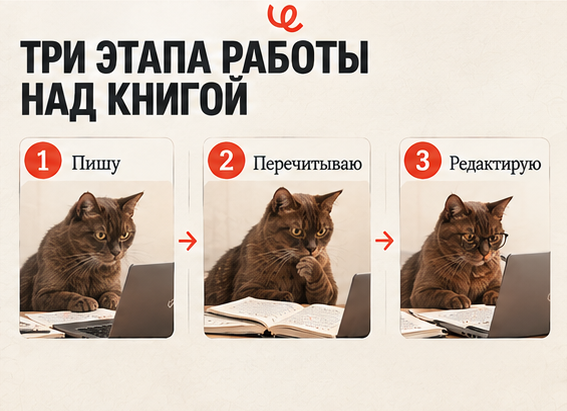 Три этапа работы над текстом: сначала написание в режиме концентрации, затем перечитывание и только потом редактура