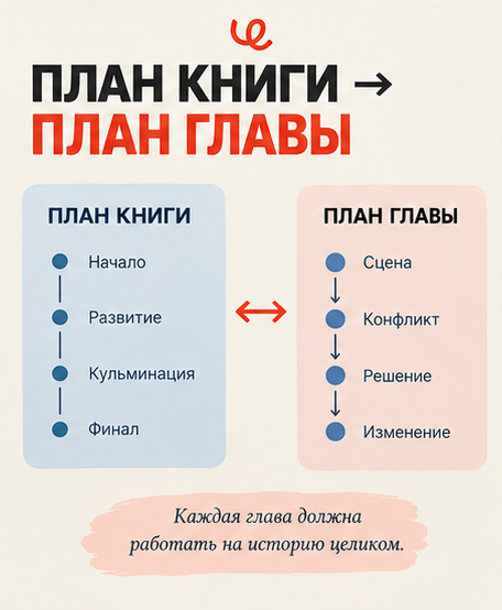 План всей книги — это весь маршрут от начала до финала, а план главы — отдельный участок дороги, связанный с общим направлением