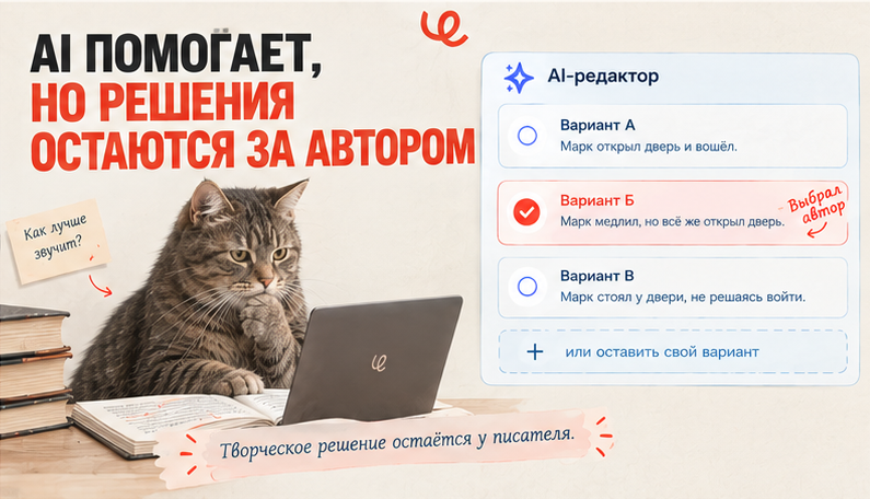 Проверка с помощью ИИ предлагает варианты исправлений прямо в тексте: каждую правку можно принять или отклонить одним кликом
