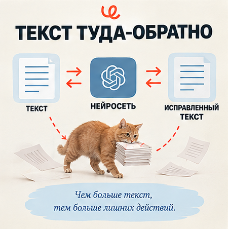 Проверка через отдельный чат превращается в перенос текста туда-сюда: копирование, сравнение версий и возвращение в редактор